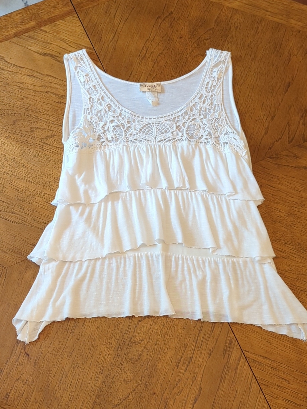 Cream Ivory Crochet Lace Tiered Ruffle Tank Top Romantic Boho